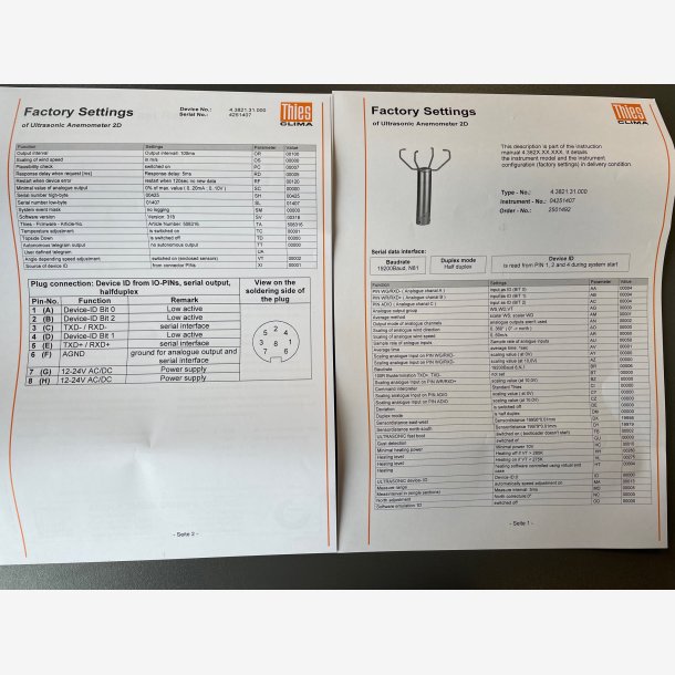 ANEMOMTR ULTRASONIC 2D ADVANCED G97. HS Code: 8504.90.9690, CoO: DE. Sparepart for wind