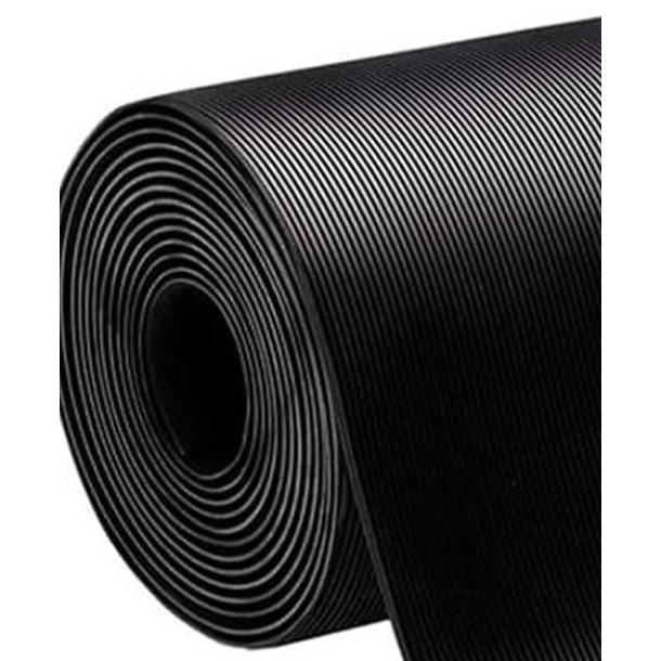 RUBBER MAT, FINE RILLS, 1000X4MM, BLACK.